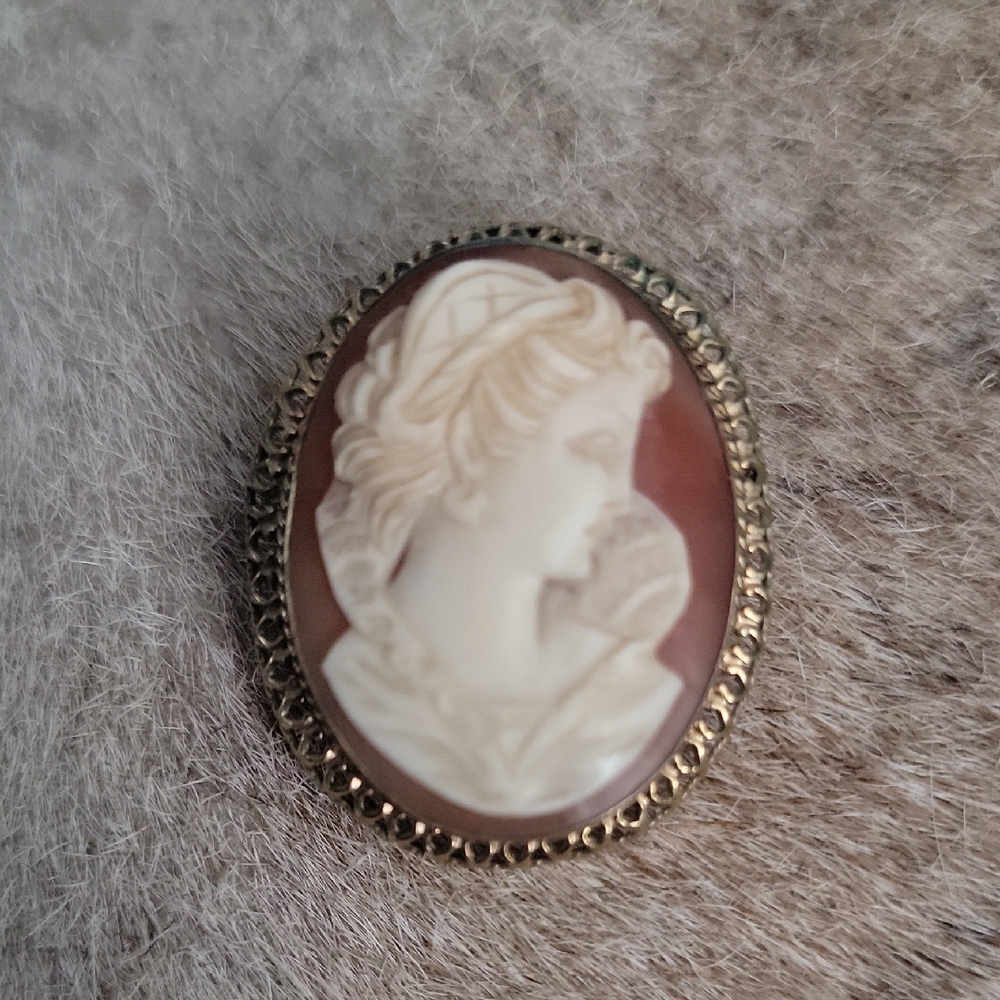 Vtg. Danecraft Cameo Brooch / Pendant  12 kt Gold Filled Bezel